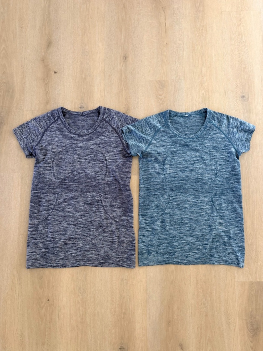 2 lululemon athletica Heathered gray & Heathered Blue Short Sleeve Tees